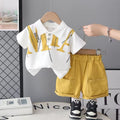 children's clothing, baby boy summer outfit,  new style, kids' letter-print polo shirt short-sleeve set with casual shorts