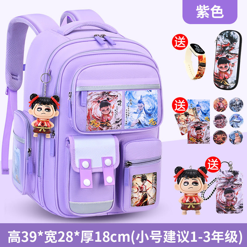 New nezha backpack for boys and girls, grades 1-6: spine protection, lightweight design, and extra-large capacity