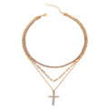 fashionnew arrival jewelry accessible luxury style diamond-encrusted necklace women's alloy cross stacked multi-layer necklace