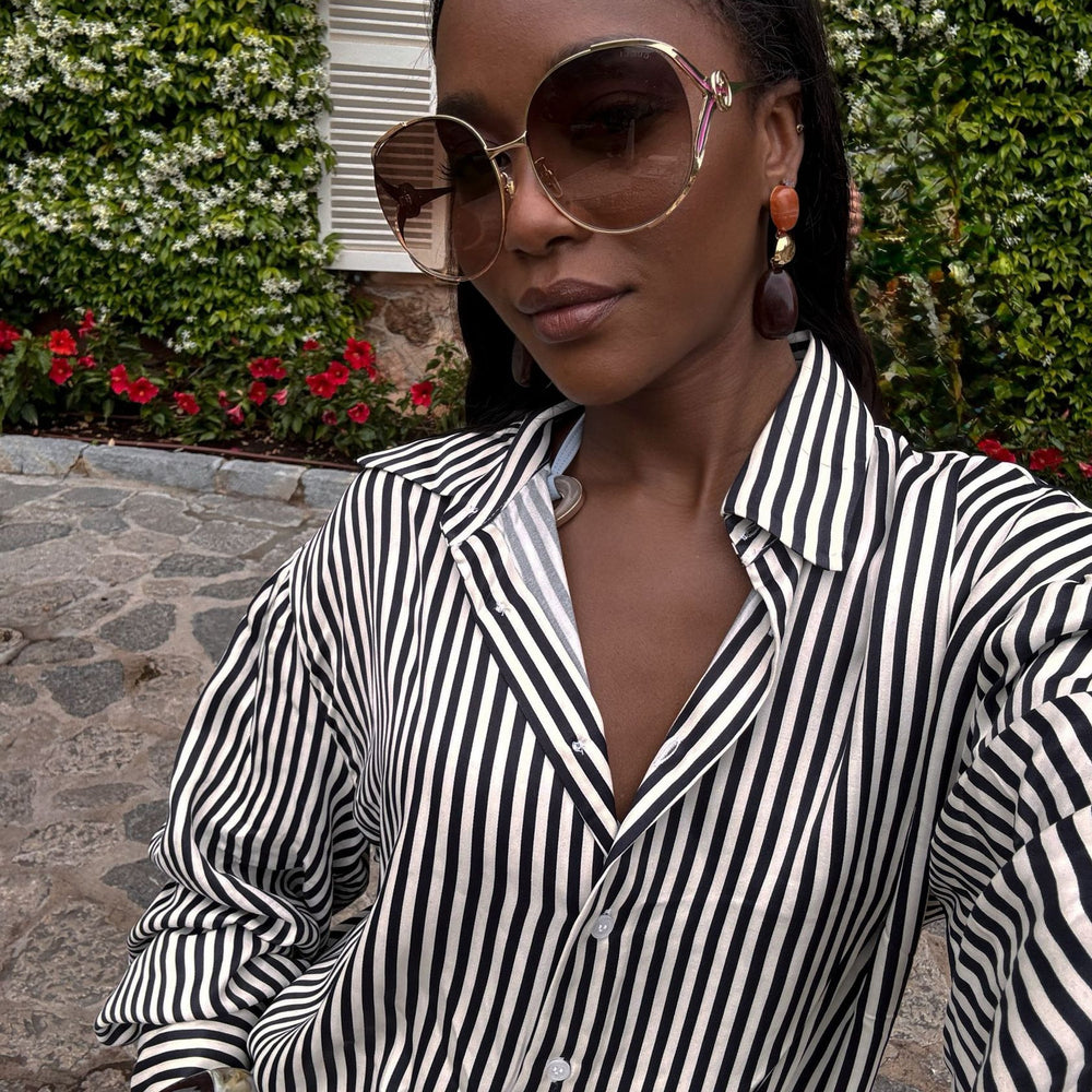 European and american cross-border african women's clothing  summer new fashion striped loose long-sleeved shirt and high-waisted pants set