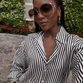 European and american cross-border african women's clothing  summer new fashion striped loose long-sleeved shirt and high-waisted pants set