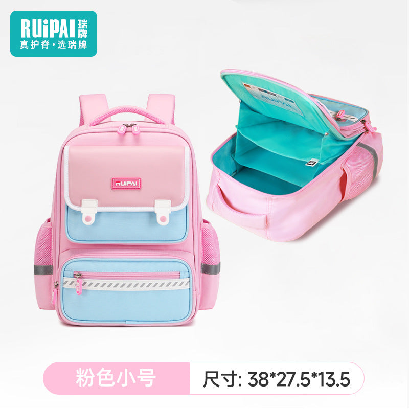 Rui brand children's schoolbags for men and women, grades one, two, three to six, large-capacity spine protection and burden reduction schoolbags, customized by primary school manufacturers