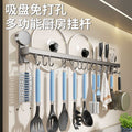 Suction cup kitchen hook punch-free hanging rod kitchen storage rack hanging spatula spoon storage row hook wall-mounted shelf
