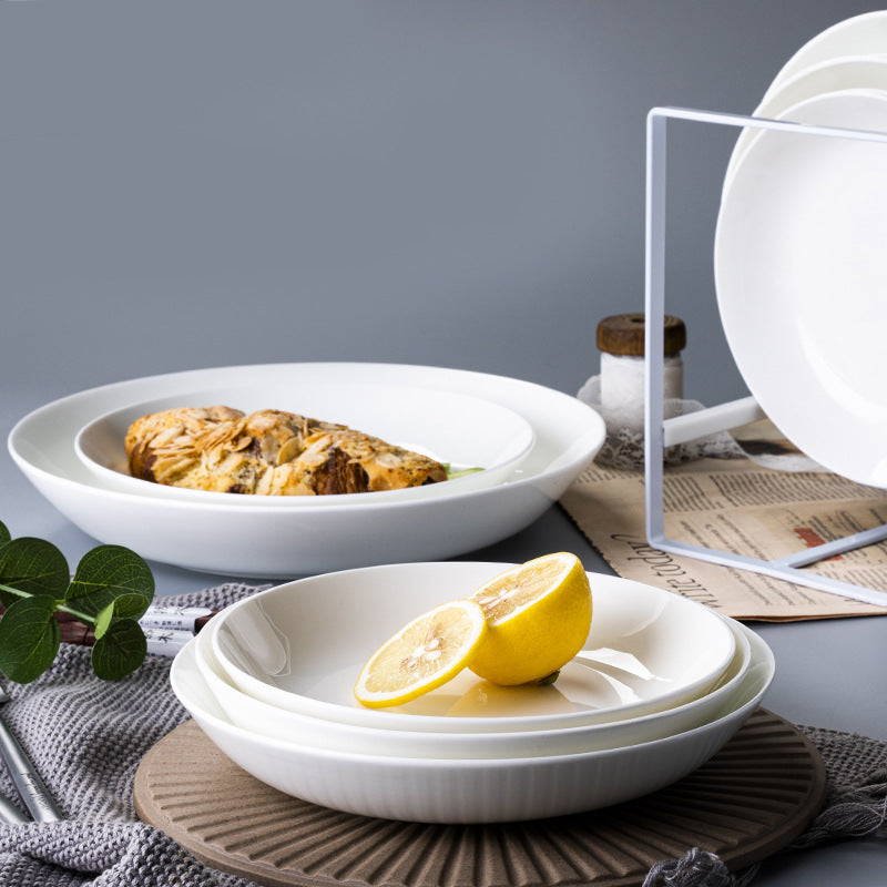Ceramic white 8inch deep plate 10 pack bone china underglaze color vegetable plate for home round plate rice plate soup plate deep vegetable plate
