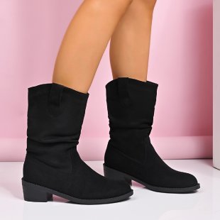 Fashion cross-border wholesale thick heel tassel boots women's fall and winter style retro short boots pleated pile boots medium cowboy boots
