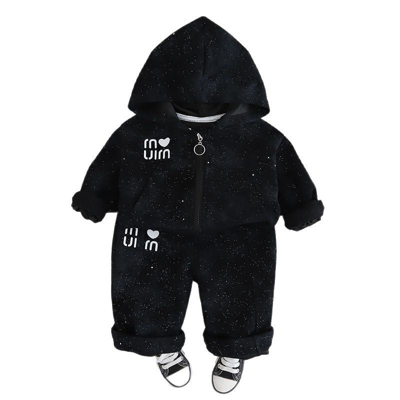new trendy kids' fashionable baby spring/autumn letter & heart hooded long sleeve two-piece set - girls' spring outfit