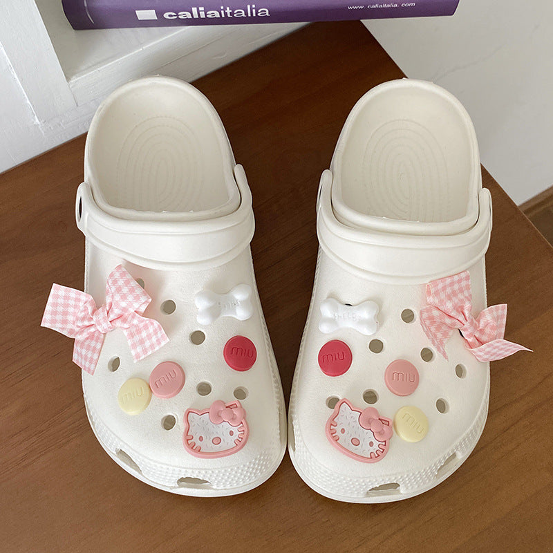 Cartoon cute bowknot clogs women's summer student outdoor sweet slippers eva one-piece two-wear sandals