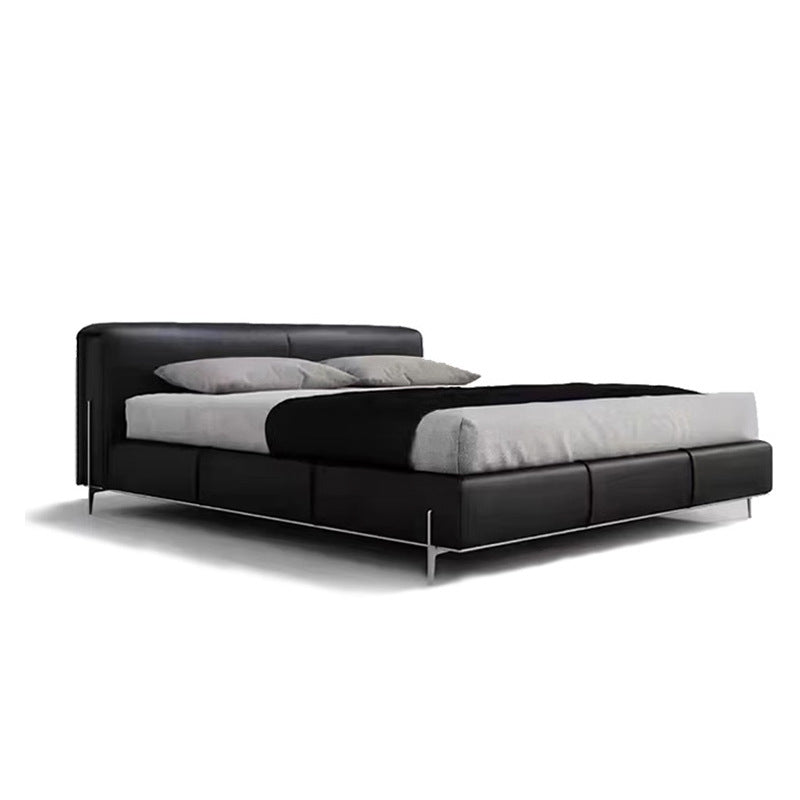 Italian normcore big black cow genuine leather bed classy house master bedroom designer 1.8m double bed soft headboard