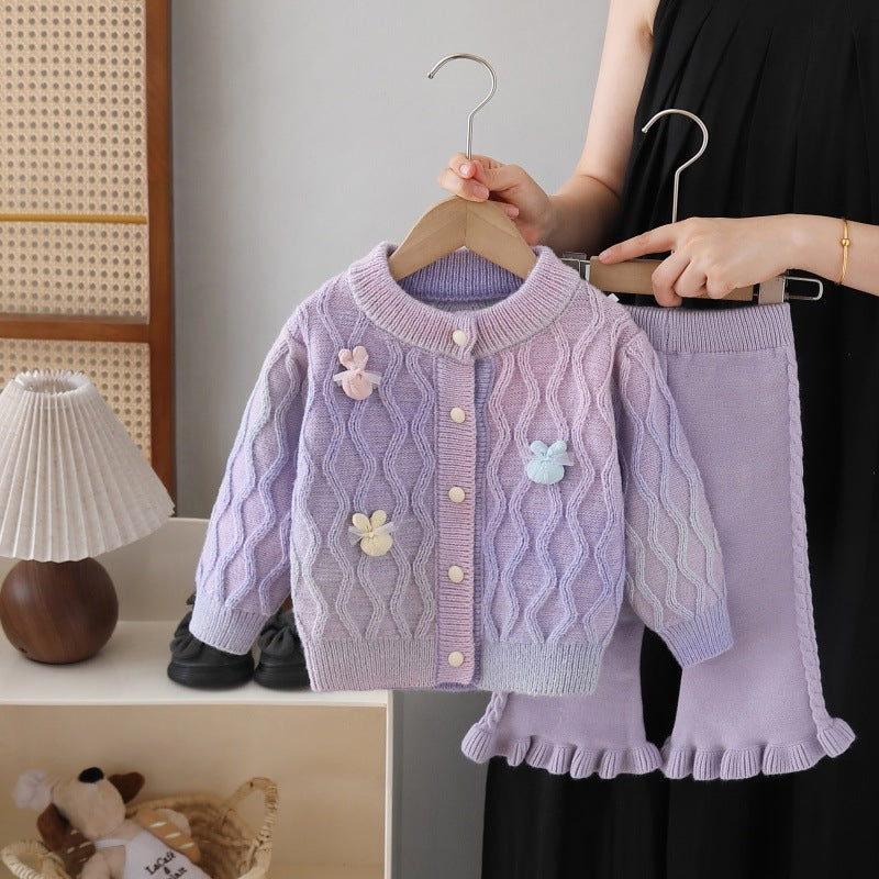 Girls' sweater and pants set - new autumn  collection: gradient color sweater and pants two-piece outfit for little girls