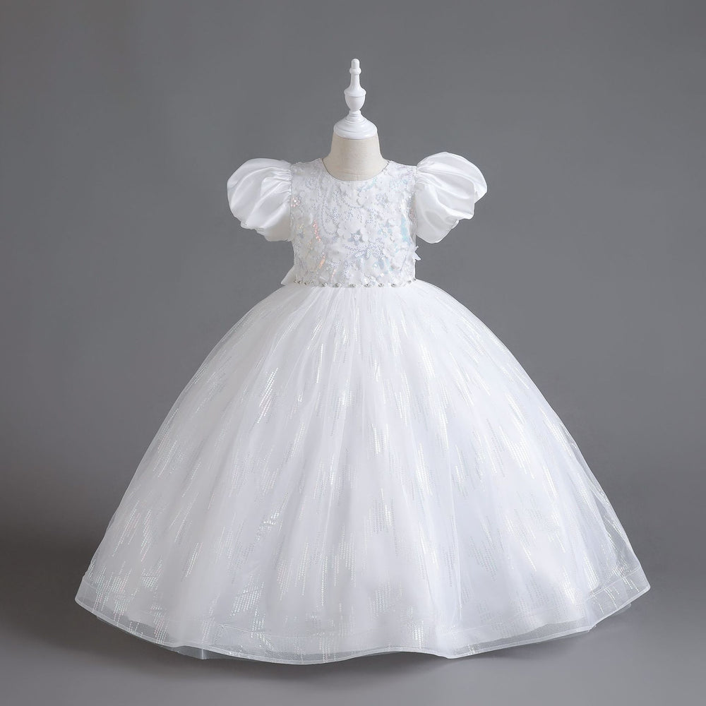 New arrival: puff sleeve sequin mesh princess dress for girls - perfect for international children's day!