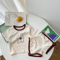Korean style summer two-piece set for baby boys and girls - cute cartoon waving bear short-sleeve and shorts loungewear set