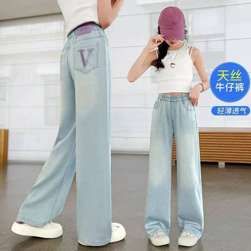 Girls' tencel denim pants - new summer  collection - lightweight anti-mosquito pants for middle school and older girls