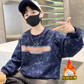 Kids' boys' winter sweatshirt  new autumn/winter style, trendy fleece-lined top for older boys, stylish streetwear