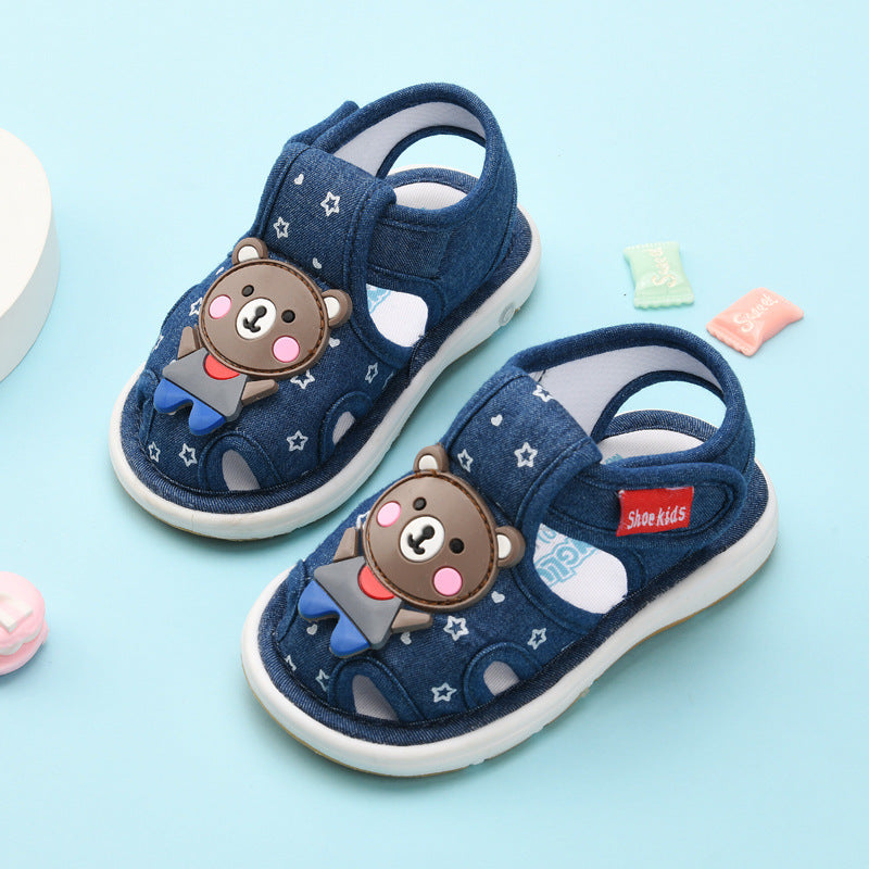 Baby cloth sandals for boys, summer, ages 0-1-2-3 years, infant anti-slip soft sole squeaky shoes, girls' first walker shoes, baby shoes