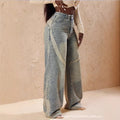Amazon tiktok pinduoduo export fashion american retro distressed patchwork wide leg plus size jeans women's summer