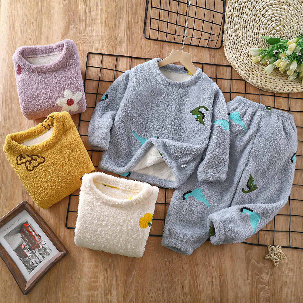 Baby & toddler plush warm pajama set - autumn/winter cartoon cute sleepwear loungewear for boys & girls
