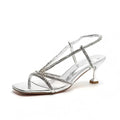 2026 summer new arrival: rhinestone-embellished thong sandals - open-toe patent leather silver heels - elegant high heels for socialites, fairies, and banquet events