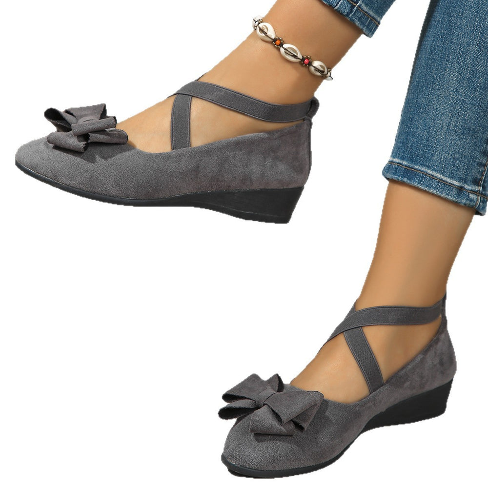 Export new arrival  spring autum elastic band bows beanie shoes suede wedge heel cross large size flats women