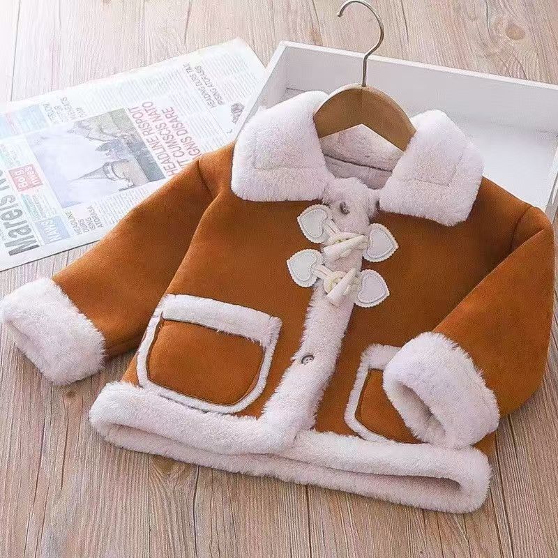 Girls' winter fleece-lined thickened sweater, new stylish children's baby warm hooded outerwear, princess style for baby girls