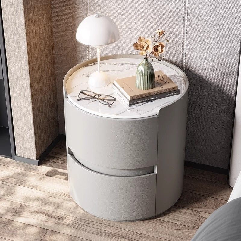 Italian round bedside table solid wood classy sense normcore bedroom slate bedside table casual modern accessible luxury storage cabinet