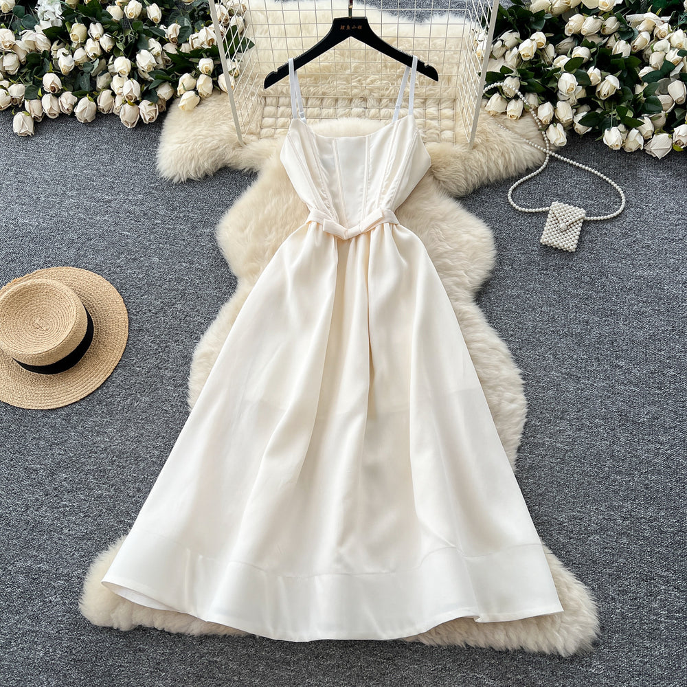 French chic high-end bow detail corset waist slip dress - women's  summer fashion maxi gown