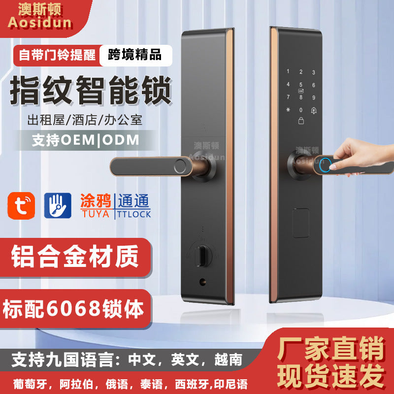 smart fingerprint lock tuya multi-language smart lock speaker doorbell mobile phone remote unlocking manufacturer in stock