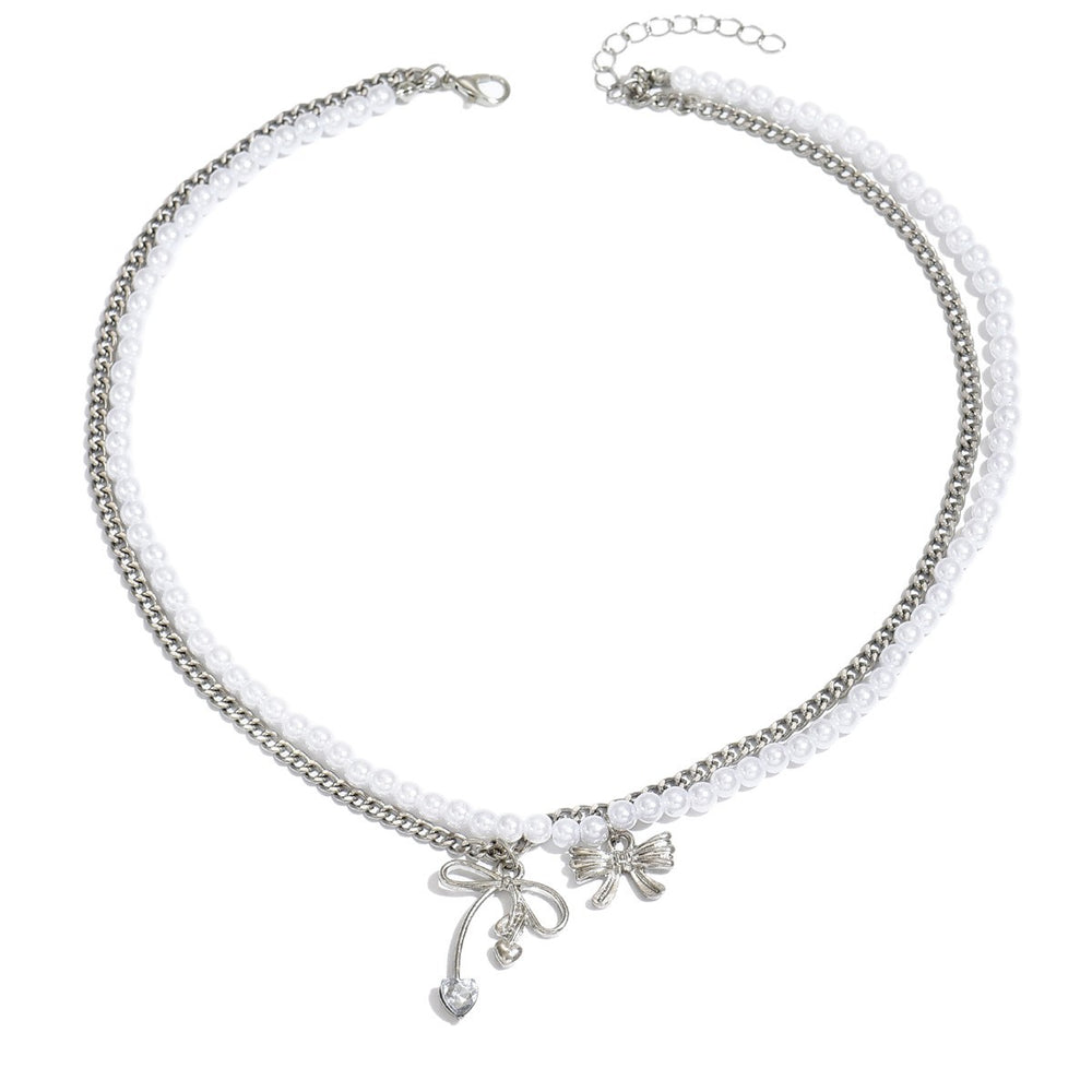 Sweater chain long wholesale european and american cross-border autumn and winter bow pendant stacking simple accessible luxury niche pearl necklace