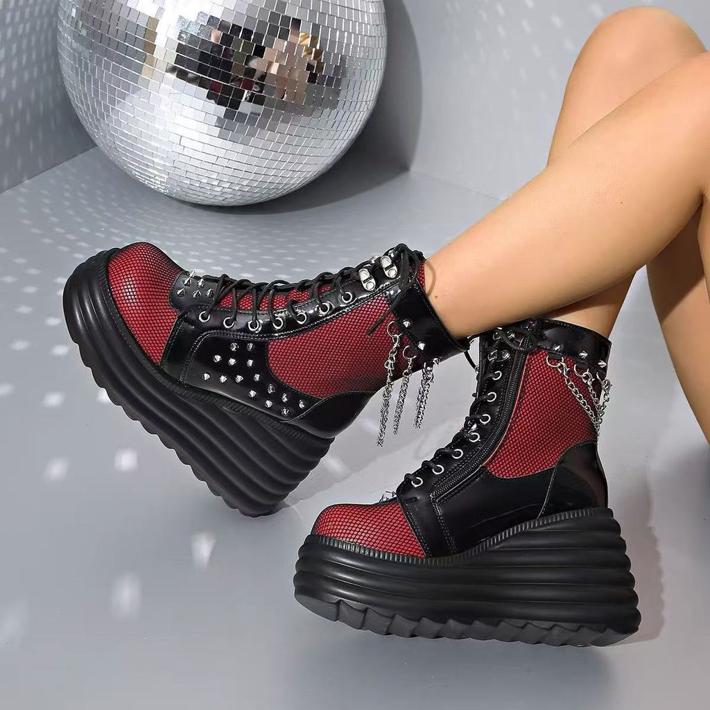 Foreign trade large size European and American women's shoes 2025 autumn and winter Martin boots lace-up muffin platform short boots round head fashion women's boots