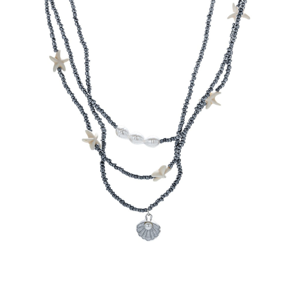 Black rice bead necklace wholesale cross-border shell necklace pearl women's niche design bohemian style clavicle chain