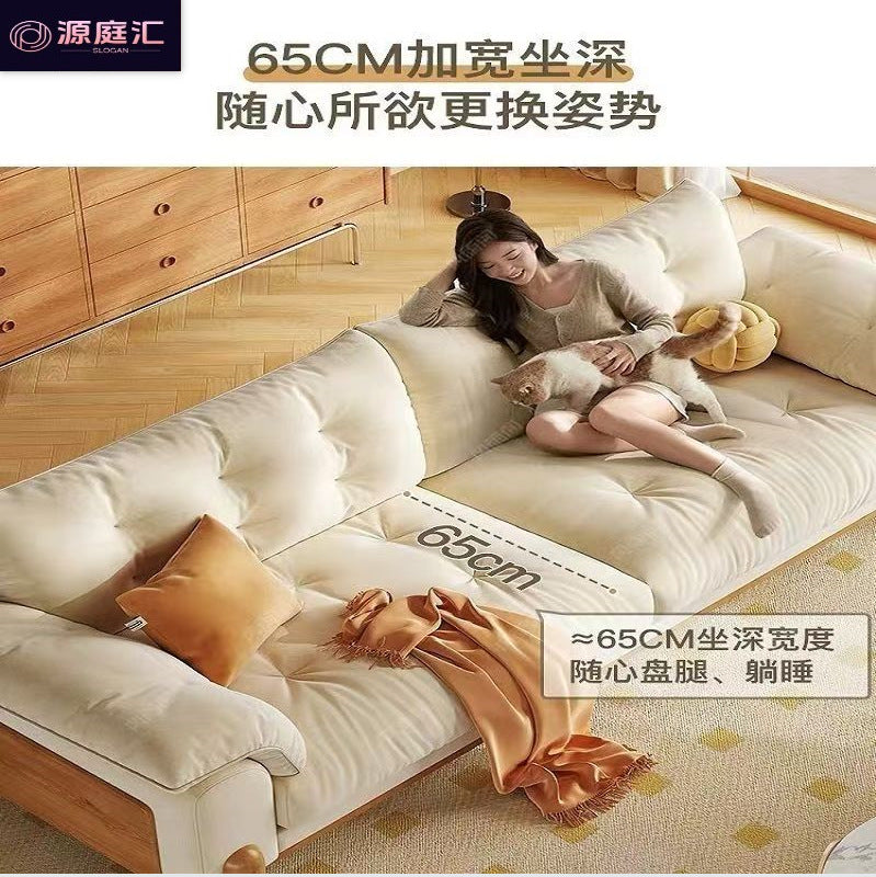 Wood style sofa cloud japanese style straight row small apartment classycasual sofa scandinavian living room solid wood fabric sofa