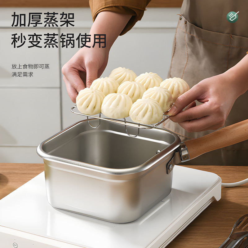 Custom-made stainless steel deep fryer with small fry basket, creative square food storage container, portable outdoor multifunctional pot
