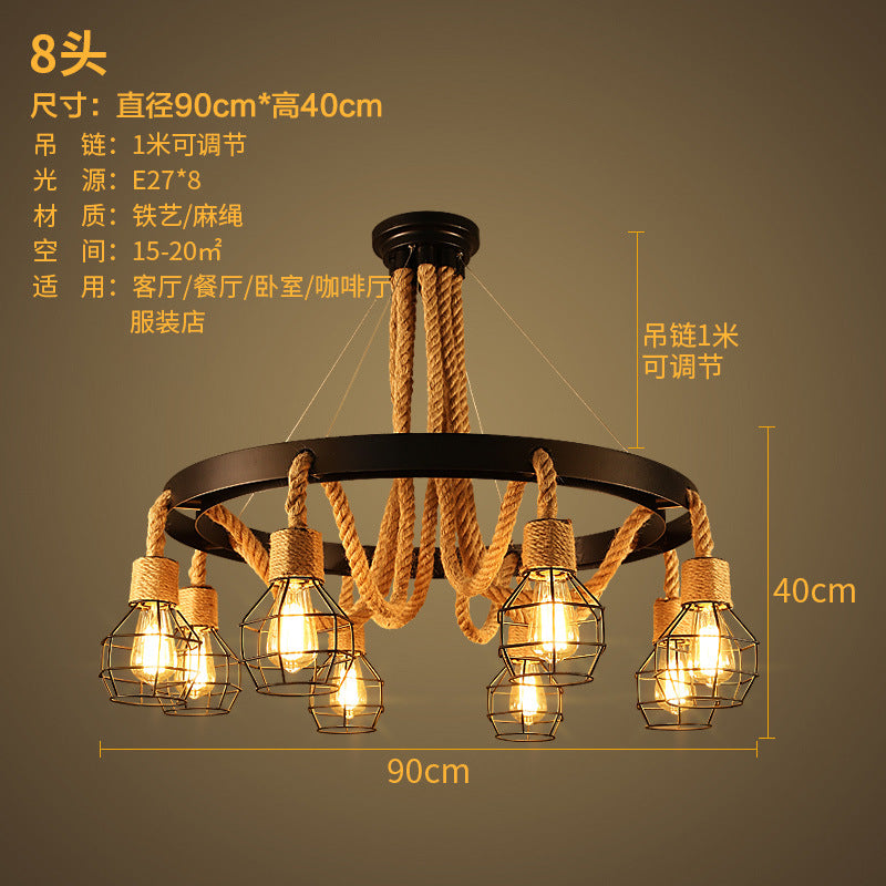 American retro hemp rope chandelier creative hotel lobby B & B restaurant lamp personalized industrial style hotel box lamp