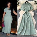 French chic dress for women, spring  new collection, high-end socialite style, beaded round neck, cinched waist, knitted maxi dress