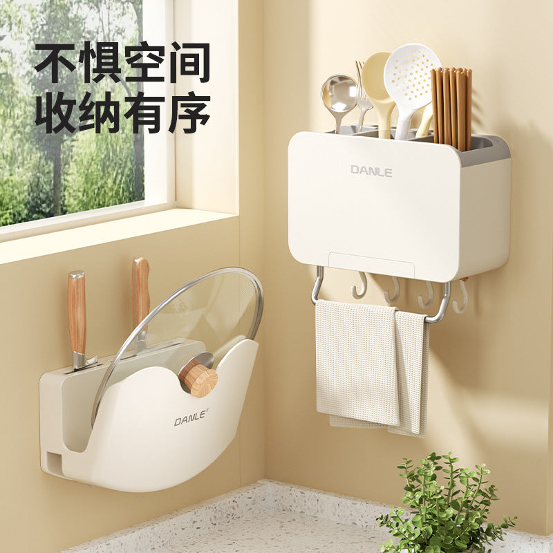Chopsticks storage box Wall-mounted non-punching household chopstick cage Kitchen storage tableware Chopstick cartridge Drain knife holder Shelf