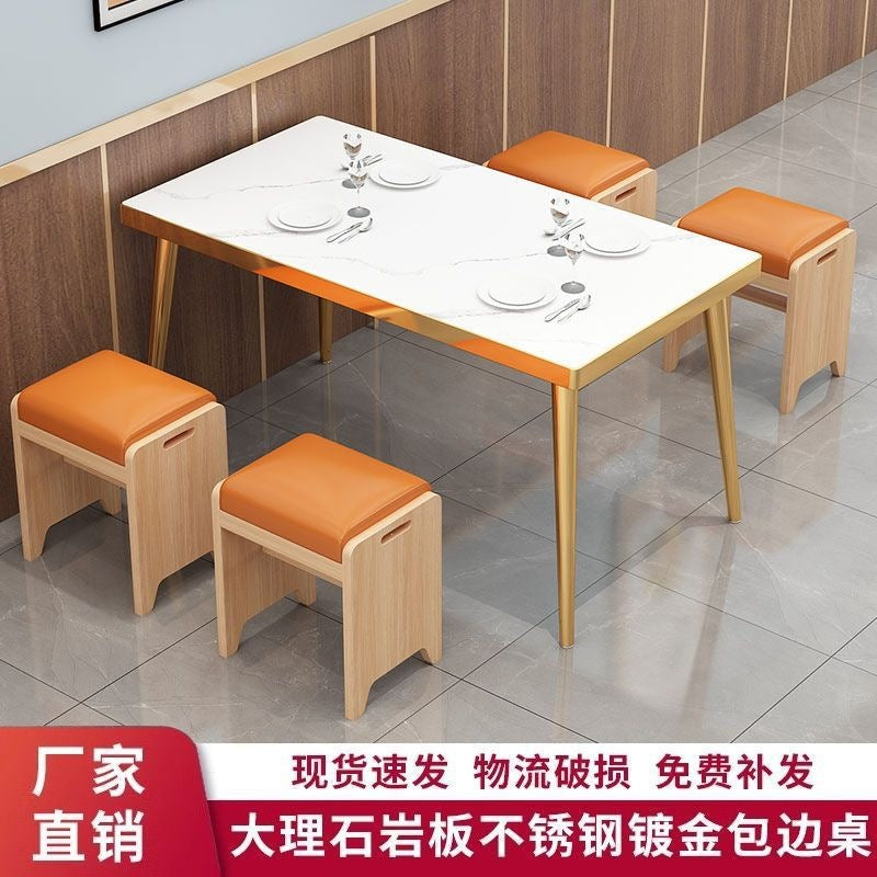 Commercial slate dining table theme restaurant barbecue shop snack shop restaurant ramen solid wood stool slate dining table casual style