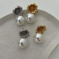 European and american cross-border fashion alloy flower stud earrings, french retro baroque pearl earrings, light luxury high-end earrings