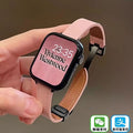 Genuine leather magnetic clasp pink - includes silicone strap - supports bluetooth calling - dual payment - message notifications