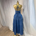 European and american export women's summer new sexy fashion v-neck camisole backless tie-up denim dress cake maxi dress