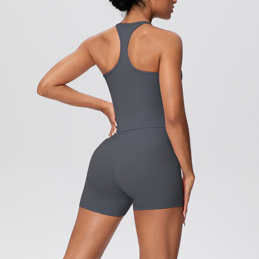 brushed back tight racerback high waist yoga suit sports running fitness shorts suit for women