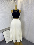 K-stylehigh waist elastic waist pure colorpleated skirt a-line skirt slimming lookeasiest for matchwork clothing skirt