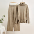 Autumn winternew arrivalknittingsuitelegantcasual slit sense of design high collar sweaterpure colorloose pantstwo-piece set