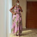 European and american cross-border women's clothing:  summer new arrival - elegant, designer, pleated, printed, slim-fit, long sleeveless dress