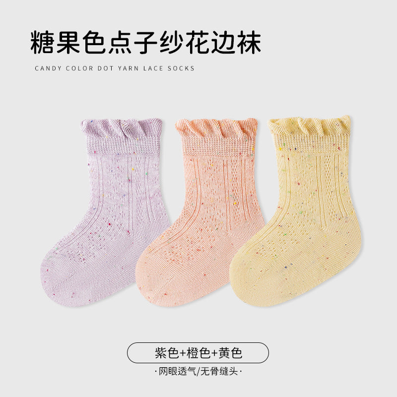 Baby elephant baby socks spring and summer combed cotton edge socks candy color dot yarn girl knee socks category a