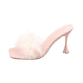 Fairy-style slippers for outdoor wear, new for summer 2025. these fluffy, stiletto-heeled sandals are elegant, chic, and open-toe
