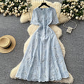 Frenchretrocut outembroiderwaist short sleevedress women's summerslimming lookelegantfashionelegancelong dress
