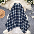 Vintage plaid patchwork a-line midi skirt - women's summer high-waisted slimming commute skirt with elastic waistband