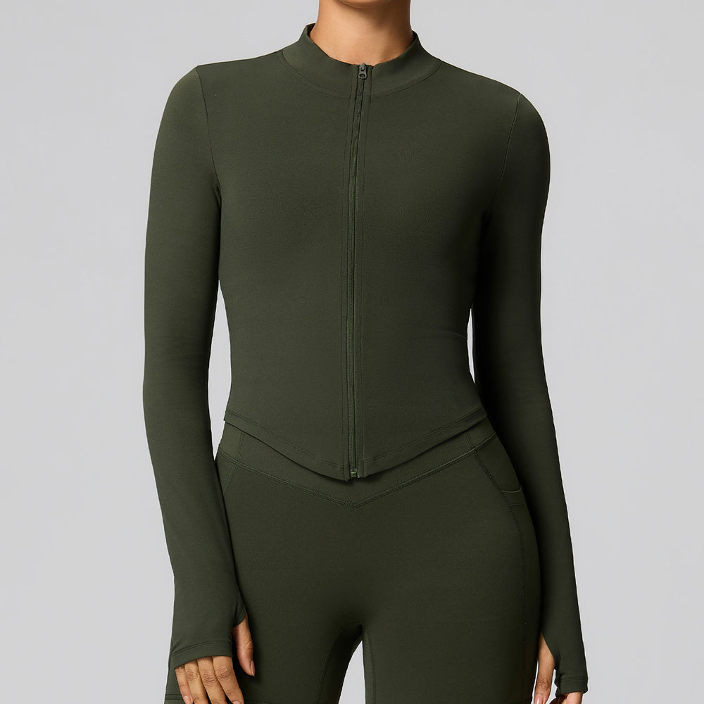 European and american style cross-border long-sleeve yoga top cardigan zipper quick-dry sports jacket stand collar slim fit outdoor fitness apparel