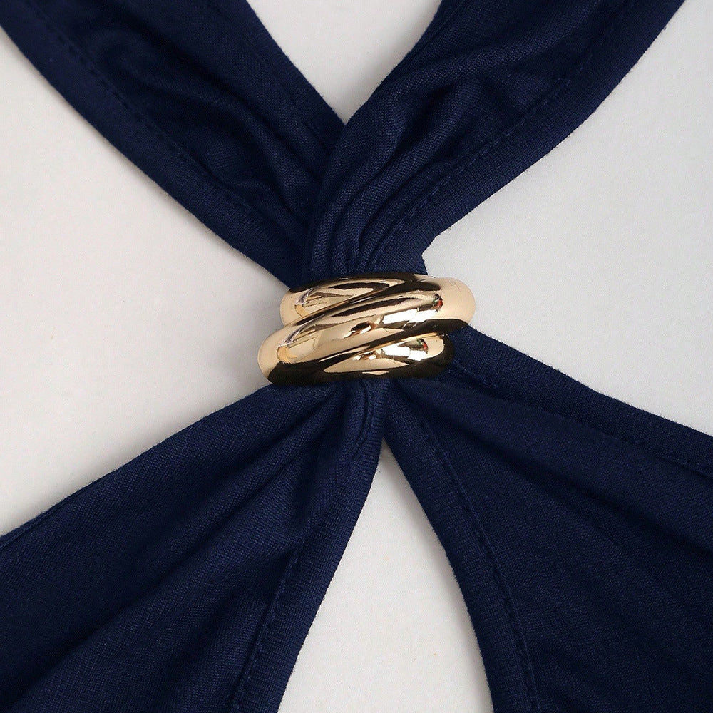 Gold ring buckle halter top - women's summer outerwear & inner layering - sexy & sweet mini top - halter design top