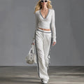 spring new arrival cross-border independent station  fashion v neck polka dot pants long sleeves sportswear suit