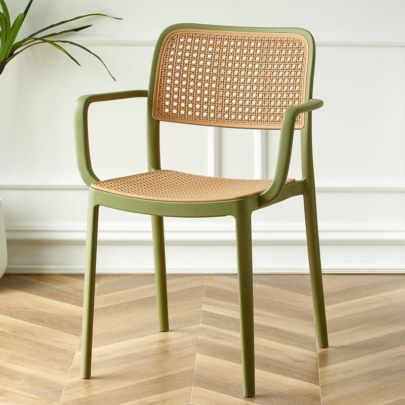 Nordic dining chair, rattan-effect plastic chair, outdoor & home use, stackable, trendy backrest chair, casual computer desk chair